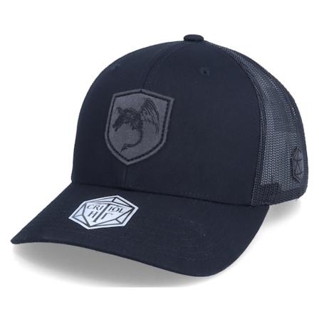 Critiql Hit - Charcoal Dragon Shield Patch Black Trucker Trucker Black Cap - @ Hatstore