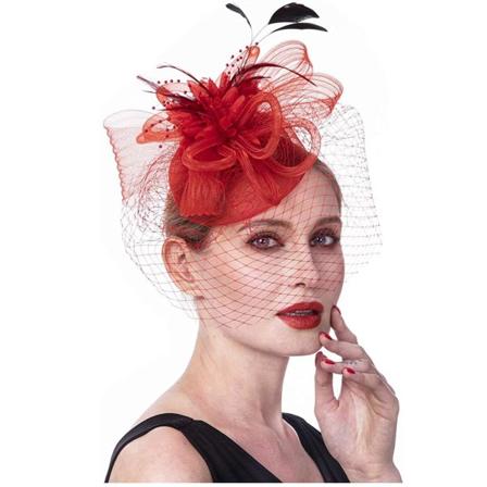 Beatit Kvinder Piger Mesh Fascinators Hat Cocktail Party Pandebånd Hovedbeklædning Bryllupshat Red