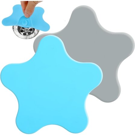 2-pak Badekarprop, 11,9 cm Silikone Afløbsdæksel til Brusebad - Fladt Sugekop Pentagram Design til Badeværelse Køkken Vaskerum (Gra