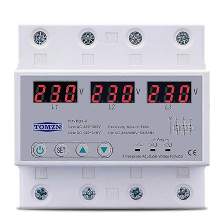 Kolmivaiheinen säädettävä yli- ja alijännitekytkin Automaattinen palautussuojauslaite Nollaus