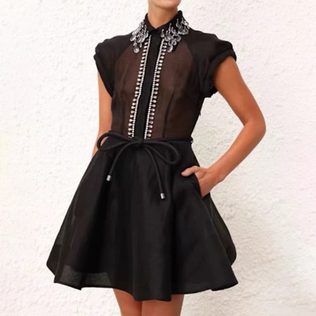 Womens Dress Matchmaker Flip Linne-Blandning Mini Klänning A-linje Fluffig Kort Klänning
