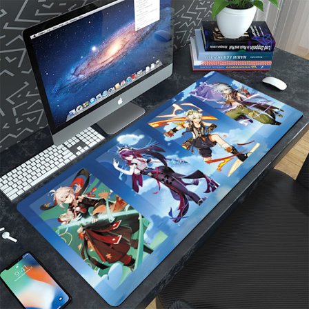 Spel Yuanshen tecknad kontors tangentbord dator skrivbordsunderlägg stor kreativ matta vattentät smutsavvisande förtjockad musmatta,300*800*3mm