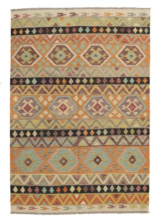 Tessuto A Mano Kilim Afghan Old Style Tappeto 172X247 Di Lana Marrone/Giallo Scuro