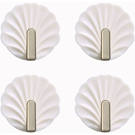 Skalformede Vægkroge - Hvide, Søde Vægkroge, Selvklæbende Hængekroge til Håndtaske, Håndklæde og Nøgleholder