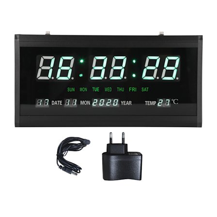 LED Digital Evighetskalender Hängande Klocka Vardagsrum Kontor Väggklocka EU-kontakt 110-220V Svart Ram Grön Siffra