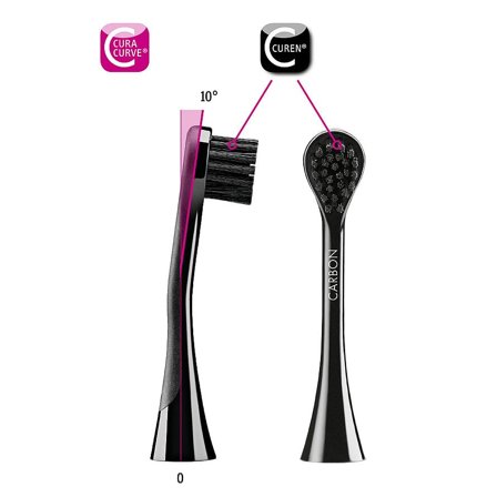 Curaprox Black Is White Hydrosonic Børstehoveder Med Aktivt Kul 2 Pak, Medicin & Pleje, Tandbørster, Børstehoveder