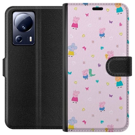 Kompatibel Tegnebogsetui til Xiaomi 13 Lite Mor Gris med baby elskende Peppa Pig illustration i bløde farver til børnemotiver