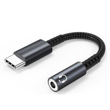 Svart USB C till 3,5 mm hörlursadapter, USB Type C ljudjack