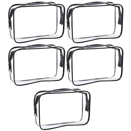 5 stk. gennemsigtige PVC toilet tasker med lynlås, bærbar kosmetiktaske til ferie, badeværelse og organisering (sort, lille)