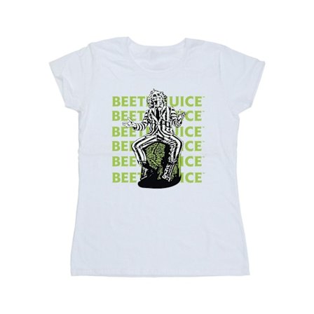 Beetlejuice Dam T-shirt med Upprepade Poser i Bomull Strl M Vit