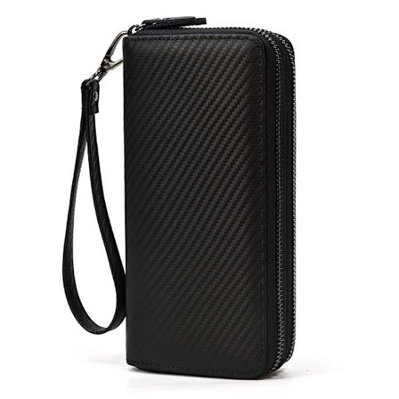 Læder clutch til mænd - Dobbelt lynlås pung - 4-lags lynlås pung - Lang pung