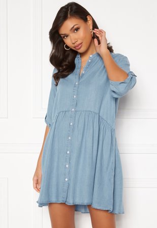 JDY Olivia Life 3/4 Short Dress Light Blue Denim Klær