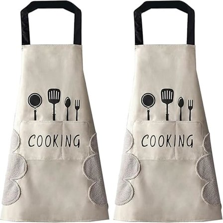 2-pak køkkenforklæder til kvinder med tørrelommer, stor vandtæt hagesmæk til madlavning, bagning, rengøring, hvid