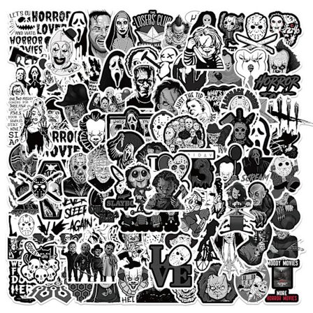 100 stk Horror Stickers, Horror Film Stickers Vinyl Vandtætte Stickers til Laptop, Skateboard, Hydro Flask, Vandflasker, Computer, Telefon (Horror -