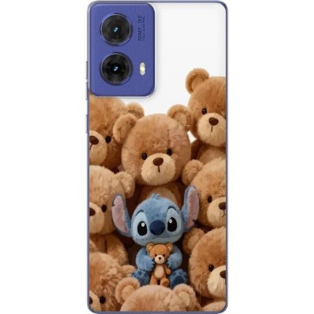 Kompatibel Mobilcover til Motorola Motorola Moto G85 Sød og sikker illustration med Stitch omgivet af bamser, der skaber en varm og legende følelse