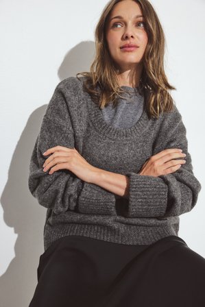 NA-KD Pull en maille de laine à encolure ronde - Pulls en maille - Gris - L (EU 42-44)