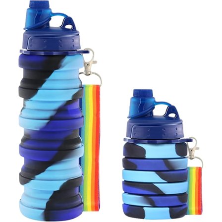 Silikon vannflaske for barn, 500 ml bærbar sammenleggbar vannflaske, lekkasjesikker silikon drikkeflaske med snorstropper for jenter og gutter