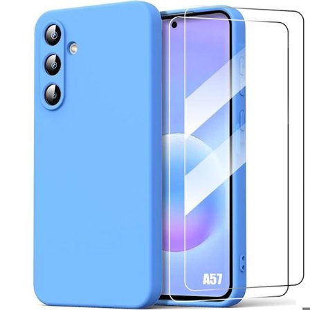 Silikonecover til Samsung Galaxy A57 5G, Slim Blød Mat Beskyttelse Blå - 2 Tempererede Glas