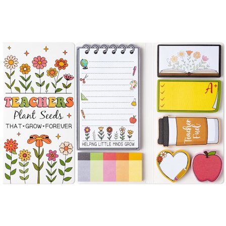 Retro Wildflowers -opettajien muistilappusetti, Plant Seeds -itseliimautuvat muistilaput – muistiinpanovihko | Opettajien arvostus -kiitoslahja, B