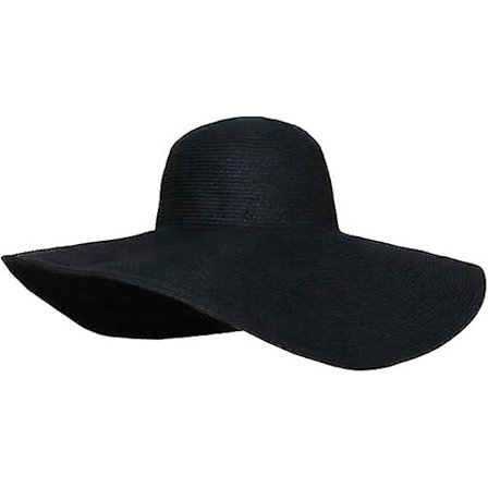 Dame Floppy Bred Solhat Sommerhat Foldbar Rulle Op Floppy Strandhat Solhat Halm Cap Sort(Sort)