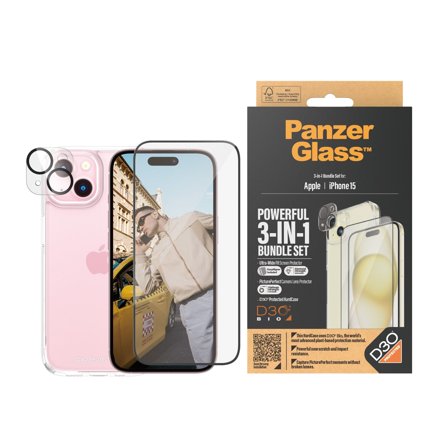 Panzer 3-in-1 Pack iPhone 15 PanzerGlass - High quality tempered glass screen protector