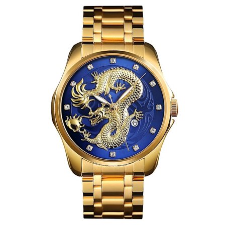 Skmei 9193 Men Golden Dragon Pattern Dial Quartz Watch