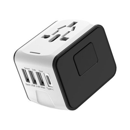Power World Wide Allt-i-ett Adapter 6.3A 3 USB Type C AC-kontakt Väggladdare för Storbritannien, EU, AU, USA