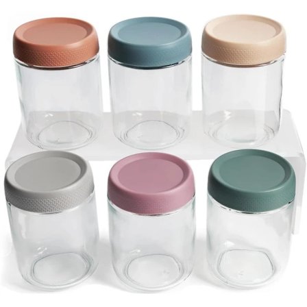 Päivitetyt Mason Jar -lasipurkit, 6 kpl, 473 ml, pinottavilla ilmatiiviillä kansilla, yön yli kaurapuurolle, salaateille, välipaloille, vanukkaalle, 
