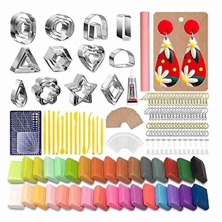Polymer Clay Örhänge Tillverkningskit Inkluderar 30 st Polymer Clay Örhänge Skärare Formar, 32 färger Lera, Till