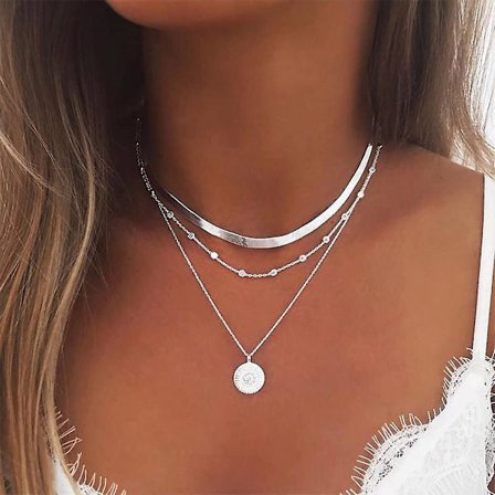 (silver)Flerskiktad Lotus Halsband Halsband Pärlor Choker Halsband Justerbar Smycken För Kvinnor Och Flickor