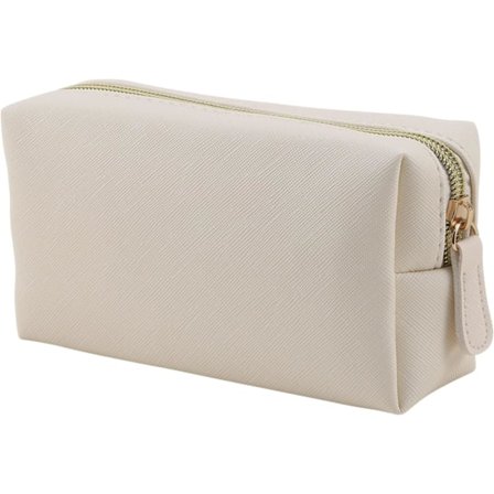 Sminkväska i Läder, för Handväska Resor, Portabel Liten Kosmetikorganisatör för Kvinnor och Flickor, Sminkväska med Dragkedja, Beige