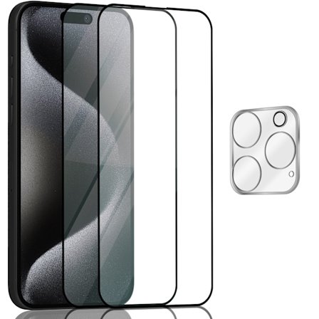 2-Pack Iphone 15 Pro Max Skærmbeskyttelse & 1-Pack linsebeskyttelse - Hærdet Glas 9H - Super kvalitet 3D