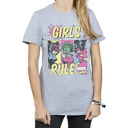 Marvel Comics Dam/Damer T-shirt Girls Rule Boyfriend XXL Sp Sports Grey XXL