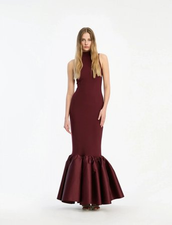 ROTATE Birger Christensen Fitted Maxi Dress - Burgundy - 36