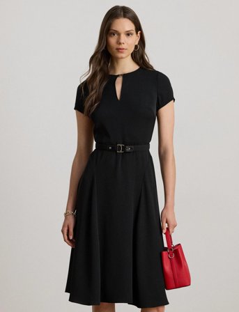 Lauren Ralph Lauren Belted Georgette Dress - Black - 34