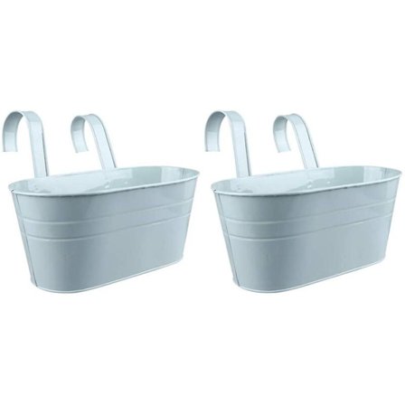 2 stk. Blomsterpotte med aftagelig krog, altan gelænder terrasse have udendørs dekorative blomsterpotte (himmelblå)