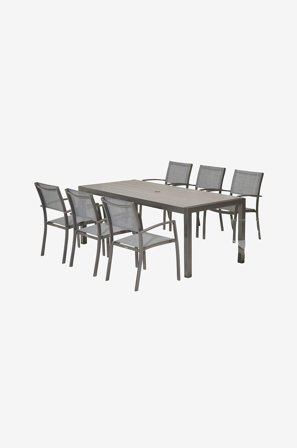 LifestyleGarden - Sett med bord 201 cm og 6 armstoler SOLANA - Grå - Spisegrupper - Fra Homeroom