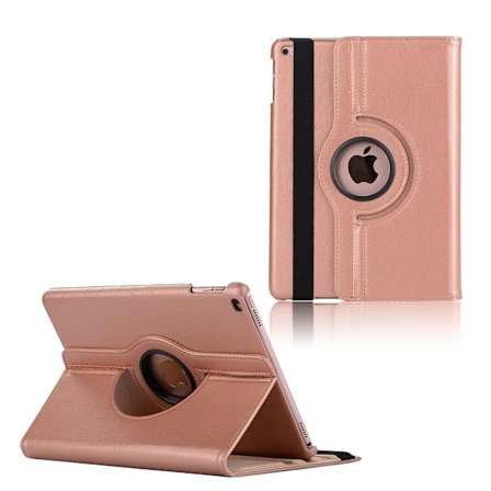 iPad (2017) (9.7") Litsi Pintainen Nahkakotelo Kääntyvällä Standillä - Rosee Kulta