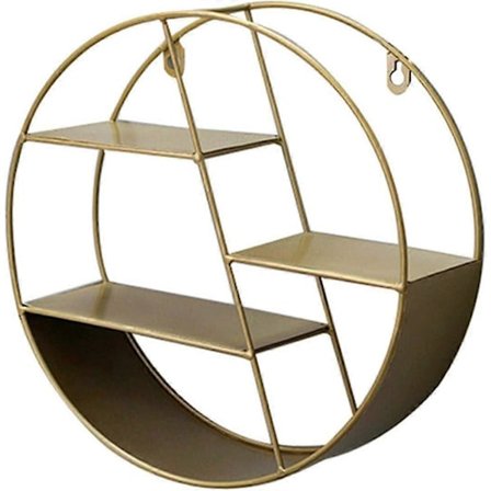 Væghylde Rund Hylde Med 3 Metalnetpaneler Til Stue_yux