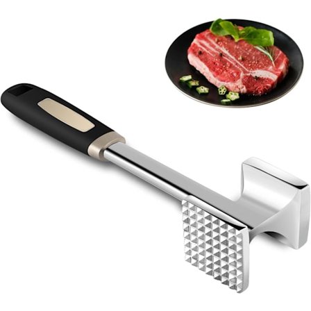 Kjøttmørner, stekehakke, dobbeltsidig hammer, kjøtthammer, mørningshammer med sklisikkert håndtak for mørning