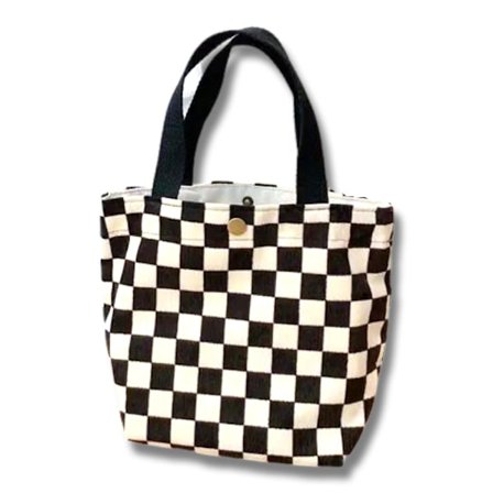 Plaid lille tote taske plaid øko knap rum æstetisk stil