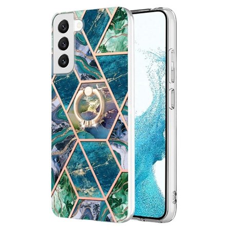 Marble Patterned Suojakuori With Ring Holder For Samsung Galaxy S23 - Sininen / Vihreä