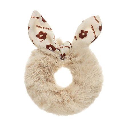 Söt Gummiband Elastisk Fluffig Hårband Hårklämma Stortarms Hårring Rosett Hårrep Kaninöron Plysch Hårsnodd (beige)