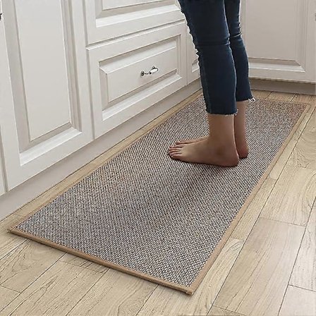 Kjøkkenmatte, kjøkkenmatte foran vasken, vaskbar, sklisikker, laget av gummi og vaskbar jute, kjøkkenmatte, kjøkken, lin, sklisikker - WELLNGS