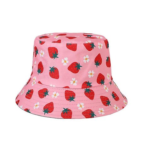 Mansikan painatus Hip Hop Kaksisuuntainen kalastajan hattu Trendikäs taitettava rantahattu Aurinkosuojakori Hattu(Mansikka)