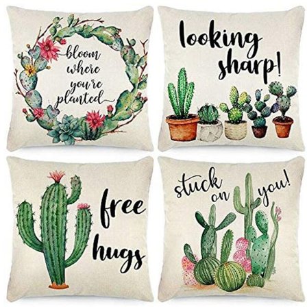 Kaktuskoristetyynynpäälliset Vesiväri Trooppinen Kukkainen Maalaistalon Tyynyliina Puuvilla Tyynynpäällinen