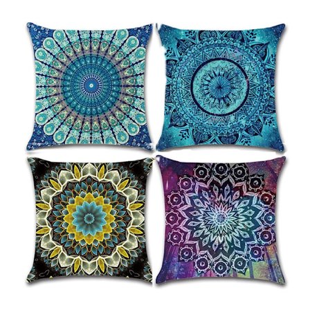 Pudebetræk, sæt med 4 45 x 45 cm bomuld og linned print boheme