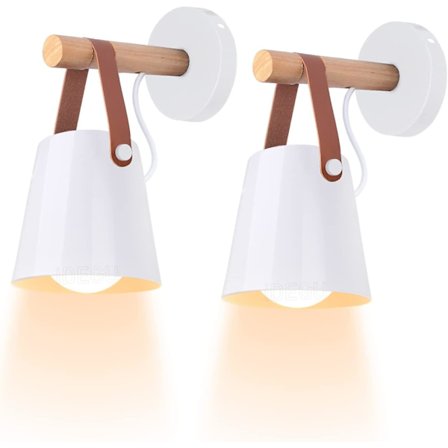 Set med 2 vintage minimalistiska inomhusvägglampor, modern vägglampa E27 armatur, metallskärm med trästativ för sovrum, kontor, hall (svart)