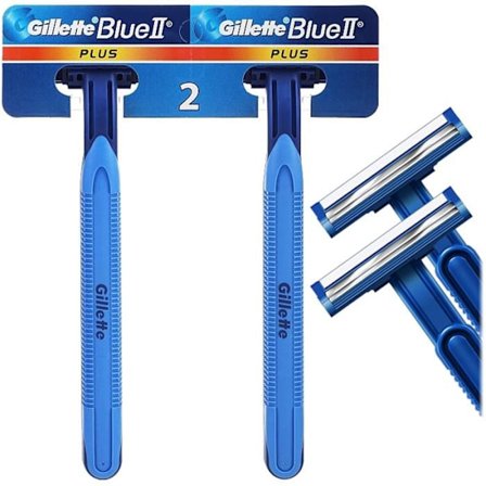 Engångsbarberare - Gillette - Blue II Plus - 2 kromade blad - Lubrastrip - Ergonomi Easy Grip