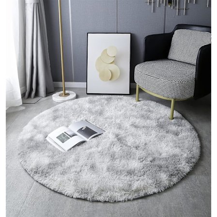 Rund matta, lurvig, modern, för vardagsrum, sovrum, matsal eller barnrum, bekväm lurvig golvmatta halkfri matta (färg-ljusgrå, 120 cm X